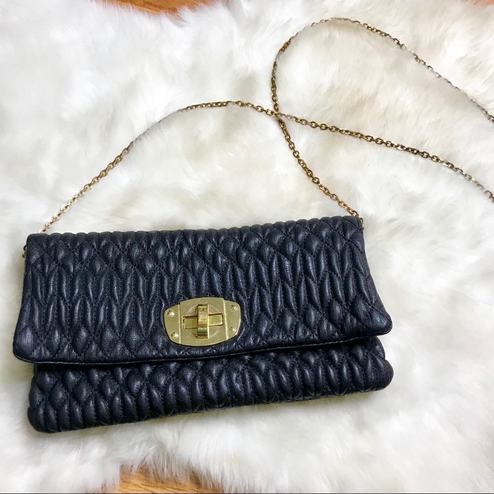Black quilted leather clutch purse